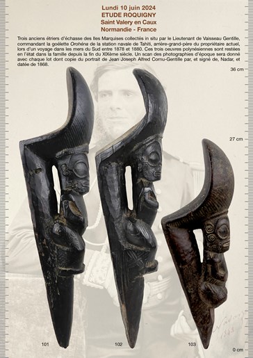 Auction of 3 Marquesas Stilt Steps / 3 Étriers d'Échasse - Vente aux Enchères